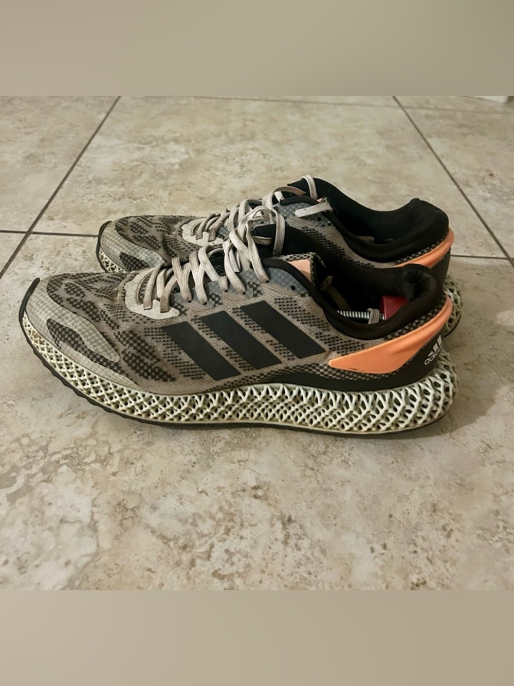 adidas Grey Sneakers with Black Stripes and Orange Heel